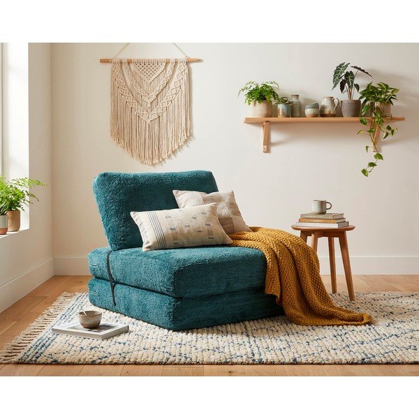 Zielononiebieski rozkładany fotel z materiału bouclé Faster – Mauro Ferretti-image-1