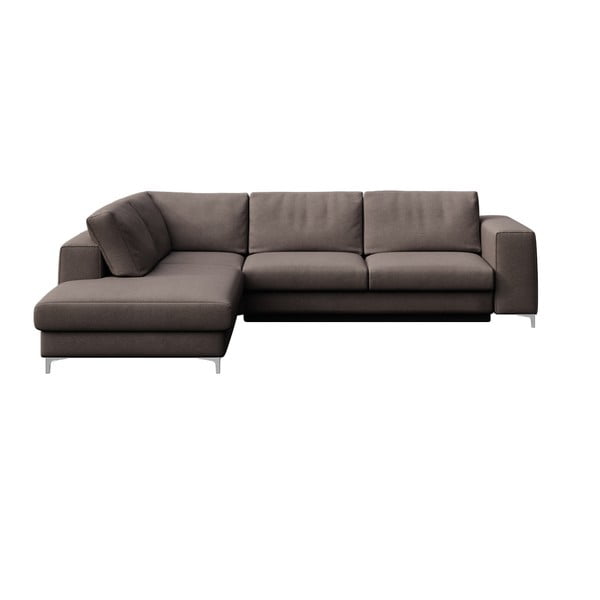 Szarobrązowy aksamitny rozkładany narożnik ze schowkiem (lewostronny/w kształcie litery L) Rene – Rodier