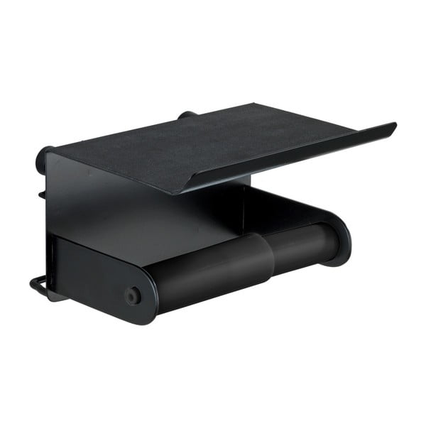 Czarny ścienny uchwyt na papier toaletowy z podkładką na telefon komórkowy Wenko Classic Plus-image-3