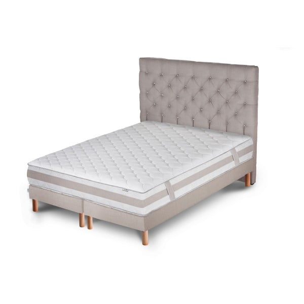 Jasnoszare łóżko z materacem i podwójnym boxspringiem Stella Cadente Maison Saturne Fortunata, 180x200 cm