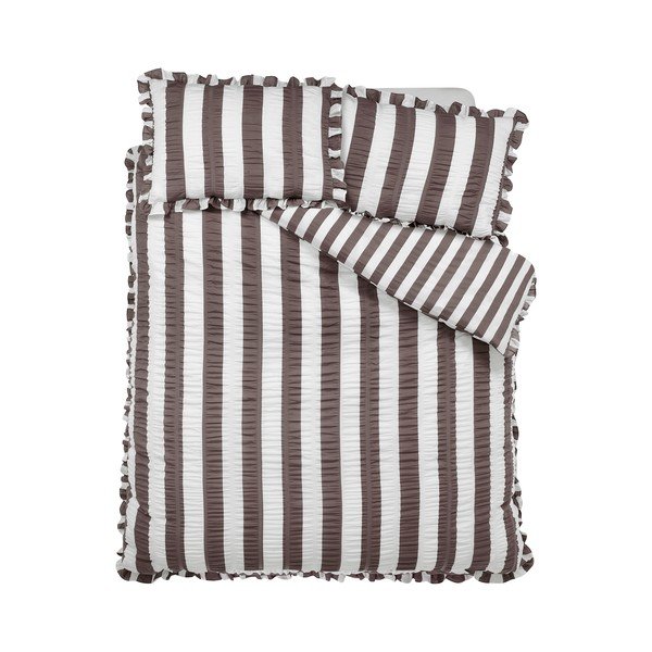 Ciemnobrązowa pościel dwuosobowa 200x200 cm Seersucker Frill Stripe – Catherine Lansfield