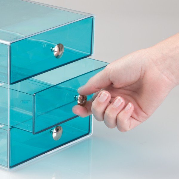 Niebieski 3-poziomowy organizer z szufladami iDesign, 16,5x16,5 cm-image-3