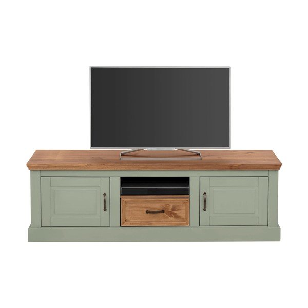 Jasnozielona szafka pod TV z litego drewna sosnowego 160x50 cm Selma – Støraa
