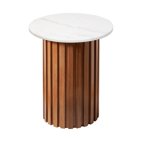 Biały marmurowy stolik z dębową konstrukcją RGE Moon, ⌀ 50 cm