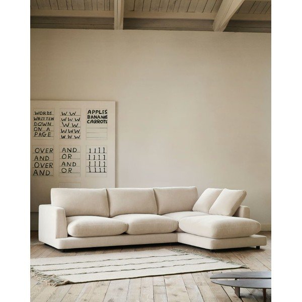 Beżowy narożnik z tkaniny szenilowej (lewostronny/z szezlongiem) Gala – Kave Home-image-1