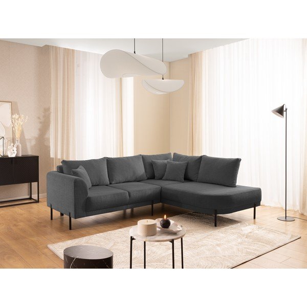 Ciemnoszary narożnik z tkaniny szenilowej (prawostronny/w kształcie litery L) Mauris  – Ropez-image-1