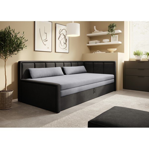 Ciemnoszara rozkładana/ze schowkiem sofa z tkaniny szenilowej 214 cm Fulgeo – ELTAP-image-1