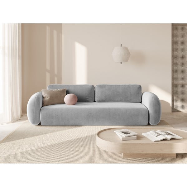 Jasnoszara aksamitna rozkładana/ze schowkiem sofa 262 cm Tonale – Cosmopolitan Design-image-1