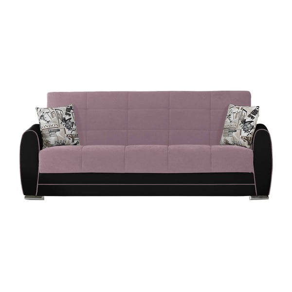 Fioletowo-czarna trzyosobowa sofa rozkładana ze schowkiem Esidra Rest