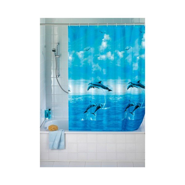 Niebieska zasłona prysznicowa Wenko Dolphin, 180x200 cm-image-1
