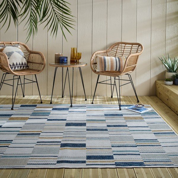 Żółto-niebieski dywan odpowiedni na zewnątrz 160x230 cm Rosco Geo – Flair Rugs-image-1