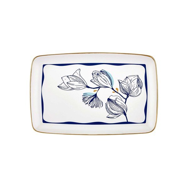 Biało-niebieski porcelanowy półmisek w niebieskie kwiatki Mia Bleu, 34x25 cm-image-2
