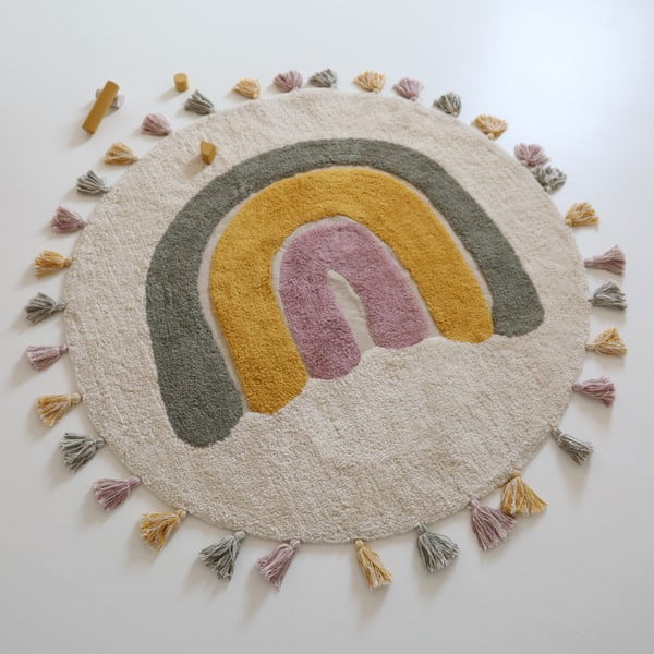 Kremowy bawełniany dywan dziecięcy tkany ręcznie odpowiedni do prania ø110 cm Rainbow Moss – Nattiot-image-2