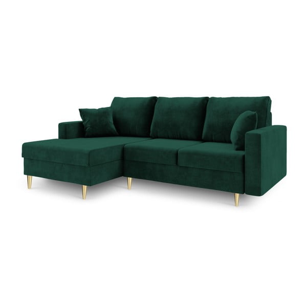 Zielona sofa rozkładana ze schowkiem Mazzini Sofas Muguet, lewostronna