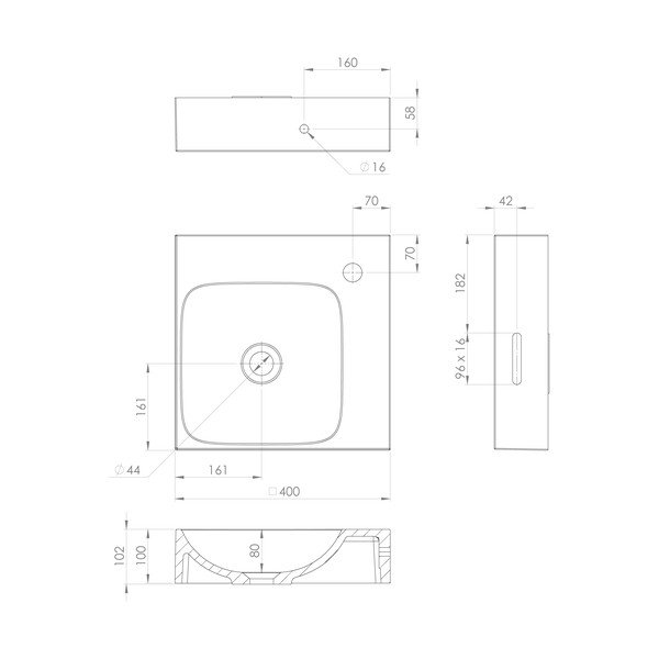 Biała umywalka z kompozytu mineralnego 40x40 cm Emona – Sapho-image-2