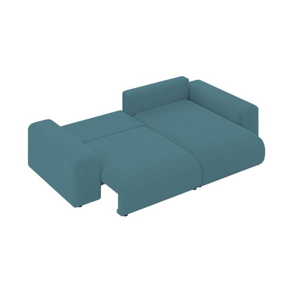 Turkusowy sztruksowy rozkładany narożnik ze schowkiem Luma – Ropez-image-4