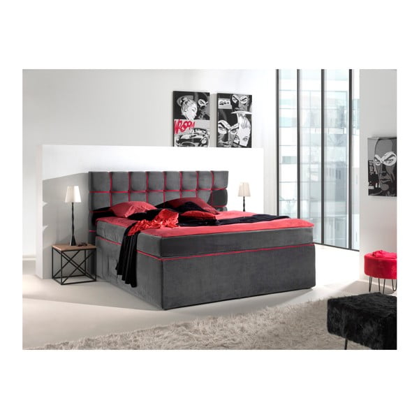 Szaro-różowe 2-osobowe łóżko kontynentalne Sinkro Play Safe, 200x200 cm