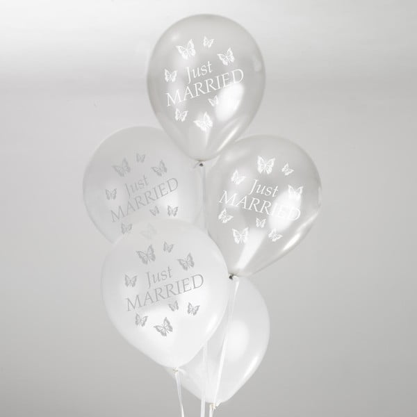 Zestaw 8 baloników w kolorze srebra i bieli Neviti Butterfly