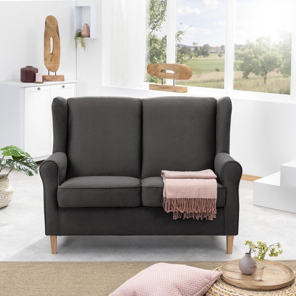 Antracytowa aksamitna sofa Max Winzer Lorris, 139 cm-image-1