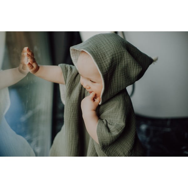 Muślinowe poncho dziecięce w kolorze khaki rozmiar M – Malomi Kids-image-1