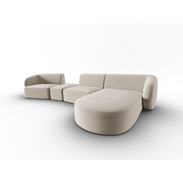 Beżowy aksamitny narożnik (prawostronny/z szezlongiem) Paolo – Milo Casa-image-2