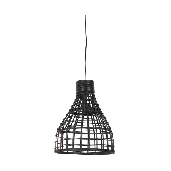 Czarna lampa sufitowa z rattanowym kloszem ø 34 cm Puerto – Light & Living
