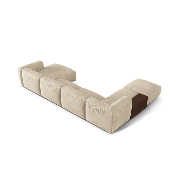 Beżowy aksamitny narożnik modułowy (lewostronny/w kształcie litery U) Martina – Micadoni -image-3