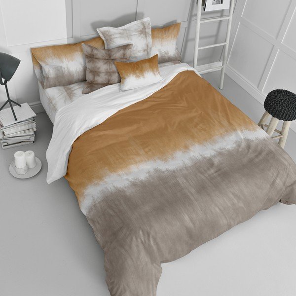 Biało-brązowa bawełniana jednoosobowa poszwa na kołdrę 140x200 cm Tie dye – Blanc-image-1