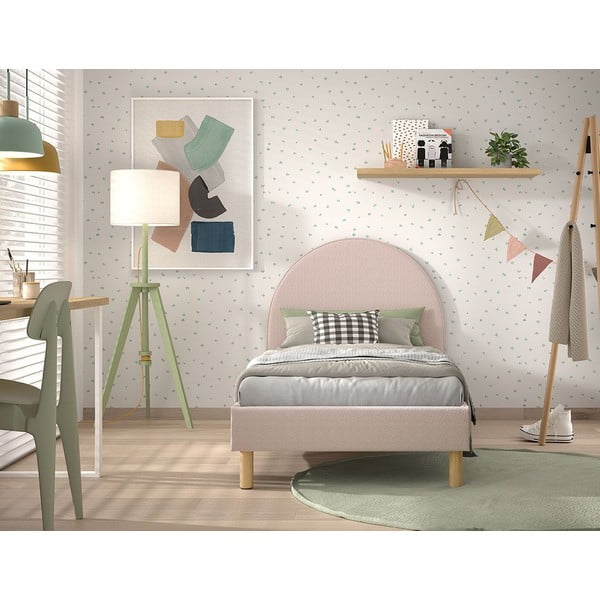 Różowe tapicerowane łóżko ze stelażem 90x200 cm MOON – Vipack-image-3