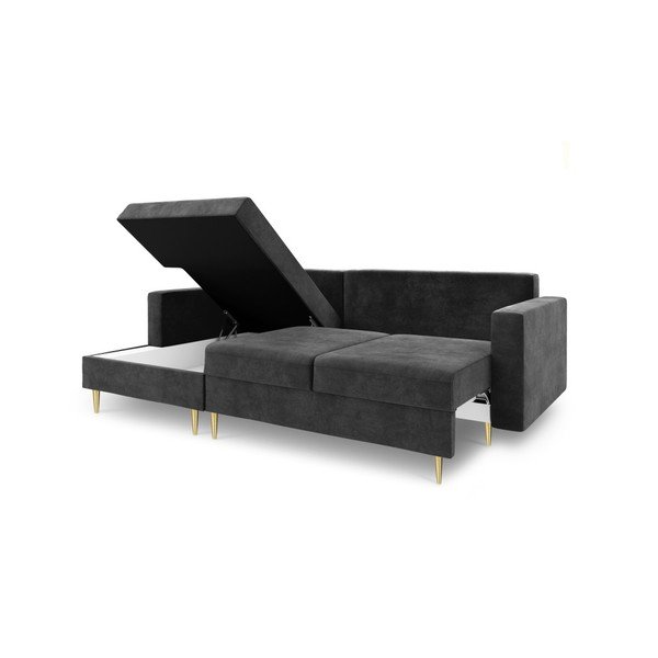 Ciemnoszara sofa rozkładana ze schowkiem Mazzini Sofas Muguet, lewostronna-image-2