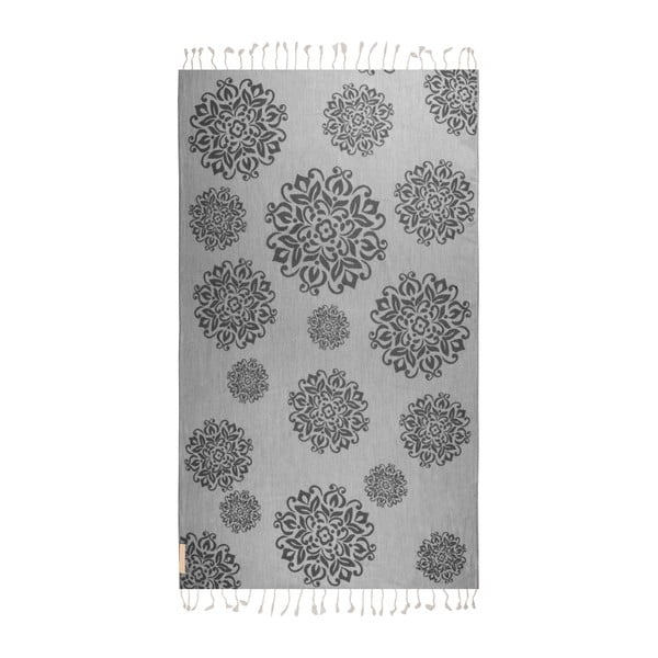Szary ręcznik hammam Begonville Fauna, 180x95 cm