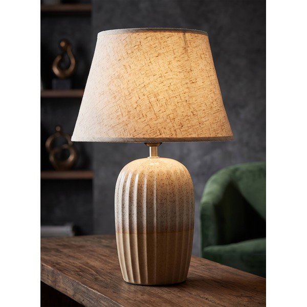 Kremowa lampa stołowa ceramiczna z tekstylnym kloszem (wysokość 44 cm) Japandi – Mauro Ferretti-image-1
