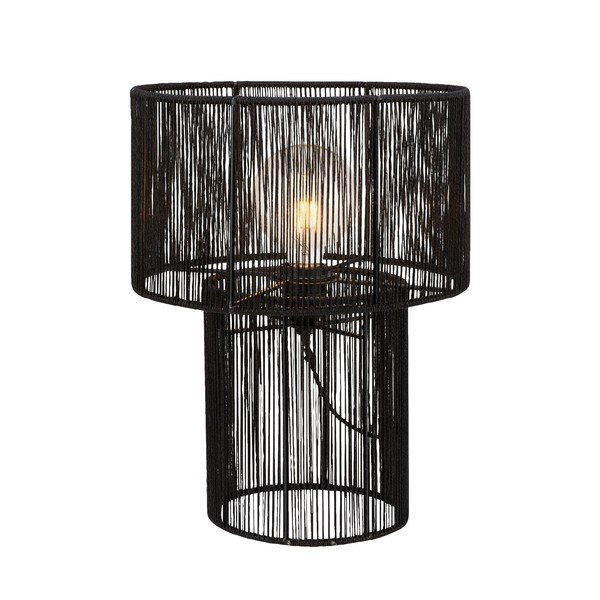 Czarna lampa stołowa z kloszem z juty (wysokość 38 cm) Soga – Markslöjd