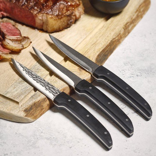 Czarne/w kolorze srebra stalowe noże do steków zestaw 4 szt. Carne – BonBistro-image-1