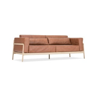 Karmelowa sofa z bawolej skóry z konstrukcją z litego drewna dębowego Gazzda Fawn, 210 cm