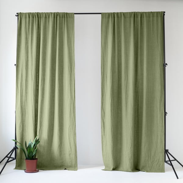 Jasnozielona lniana zasłona 140x170 cm Sage – Linen Tales