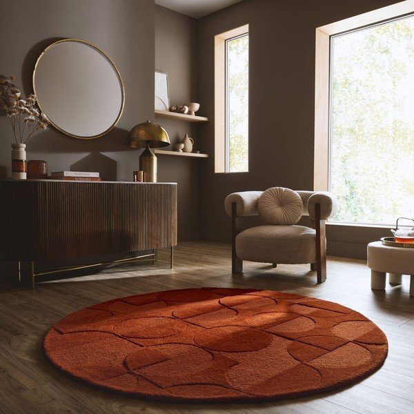 Wełniany okrągły dywan tkany ręcznie w kolorze terakoty ø 160 cm Gigi – Flair Rugs-image-1