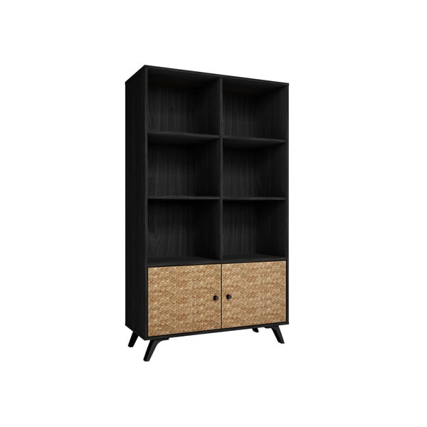 Czarny regał w dekorze drewna egzotycznego 92x160 cm Hanoi – Marckeric-image-2