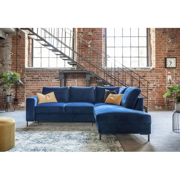 Ciemnoniebieski aksamitny rozkładany narożnik (prawostronny) Lofty Lilly – Miuform-image-4