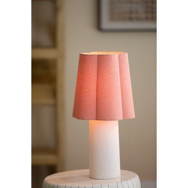 Łososiowa/kremowa lampa stołowa z tekstylnym kloszem (wysokość 50 cm) Musaby – Light & Living-image-1