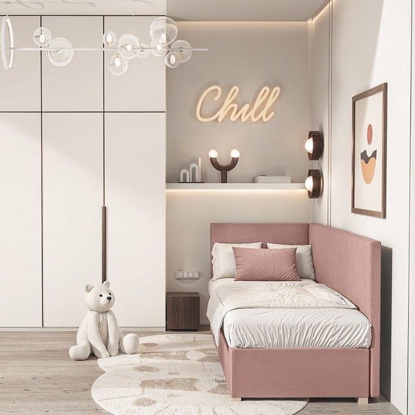 Różowe narożne łóżko dziecięce ze schowkiem i materacem 90x200 cm Flexi – Ghado-image-1