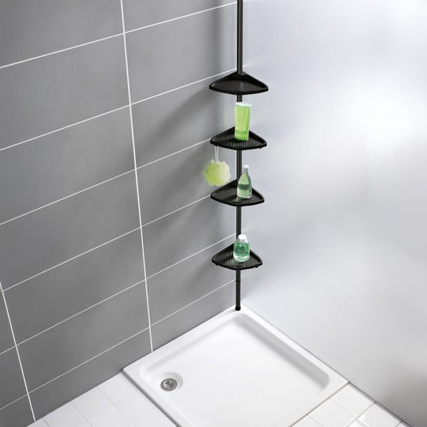 Czarna plastikowa narożna półka łazienkowa teleskopowa Compact – Wenko-image-1
