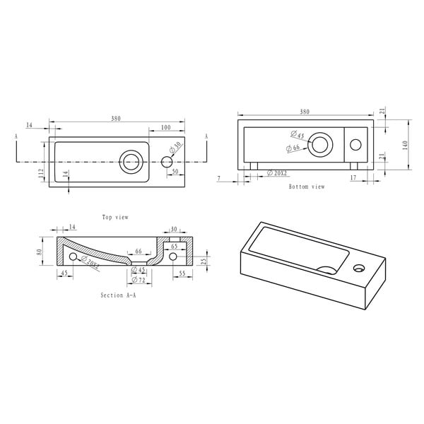 Czarna kamienna umywalka 38x14 cm Blok – Sapho-image-4