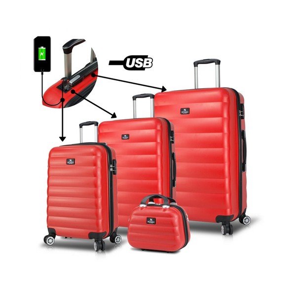 Zestaw 3 czerwonych walizek na kółkach z USB i kuferka podróżnego My Valice RESSO Travel Set-image-1