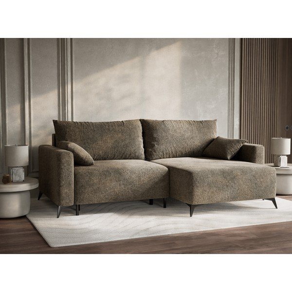 Brązowy rozkładany/ze schowkiem narożnik z tkaniny szenilowej (prawostronny/z szezlongiem) Leon – Maison de Rêve-image-4