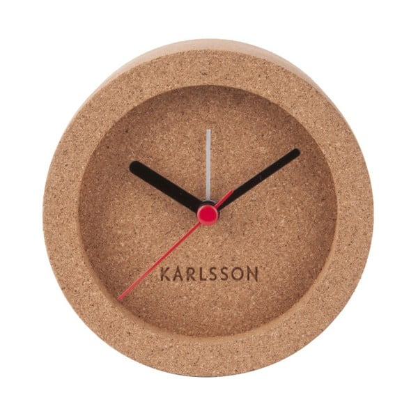 Brązowy korkowy zegar stołowy z budzikiem Karlsson Tom
