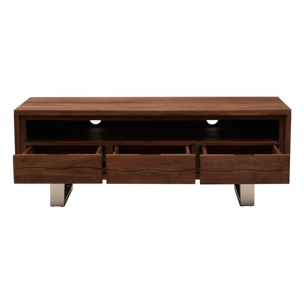 Szafka pod TV z litego drewna akacjowego w ciemnym naturalnym kolorze 140x52x50 cm Simla – Premier Housewares (zdjęcie 5)