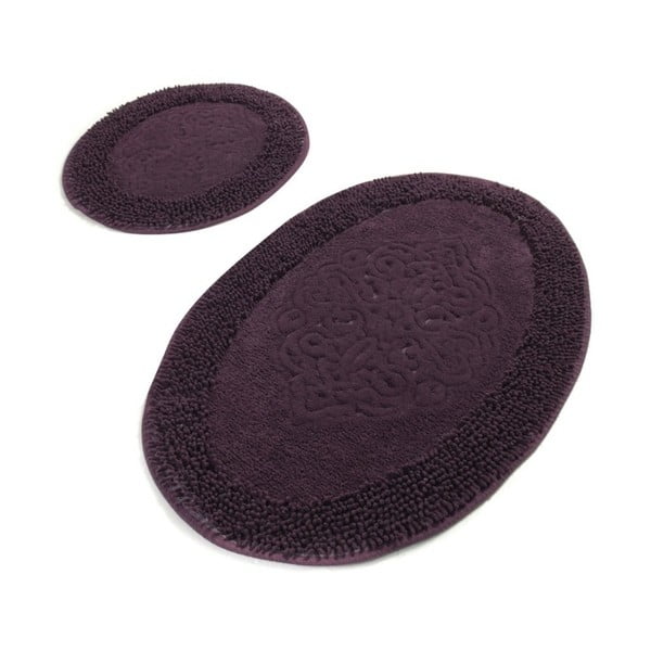 Zestaw 2 ciemnofioletowych bawełnianych dywaników łazienkowych Confetti Bathmats Piante Oval Purple