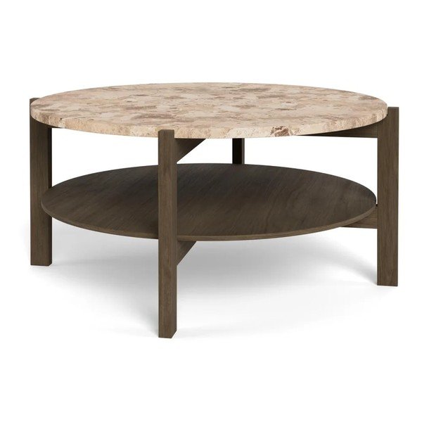 Okrągły stolik z marmurowym blatem w ciemnym naturalnym kolorze ø 80 cm Dorsett – Actona-image-3