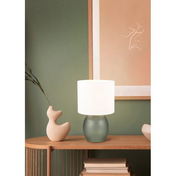 Biało-zielona lampa stołowa z tekstylnym kloszem (wys. 29 cm) Vela – Trio-image-1